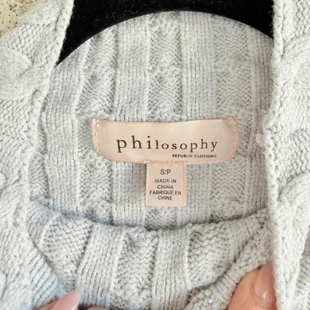 Philosophy Sweater Cable Knit Mock Neck Pullover Womens S Cozy Minimalist